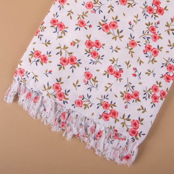 100% COTTON WHITE PRINTED TOWEL-PEACH