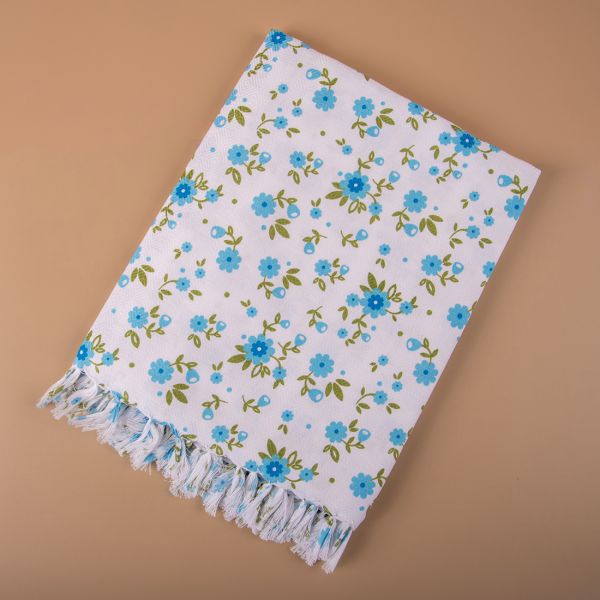 100% COTTON WHITE PRINTED TOWEL-BLUE
