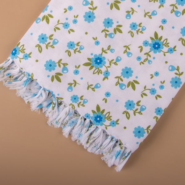 100% COTTON WHITE PRINTED TOWEL-BLUE