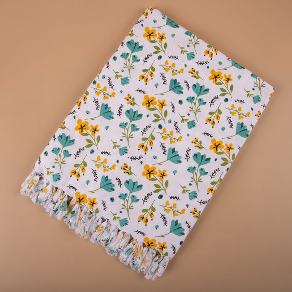 100% COTTON WHITE PRINTED TOWEL-YELLOW