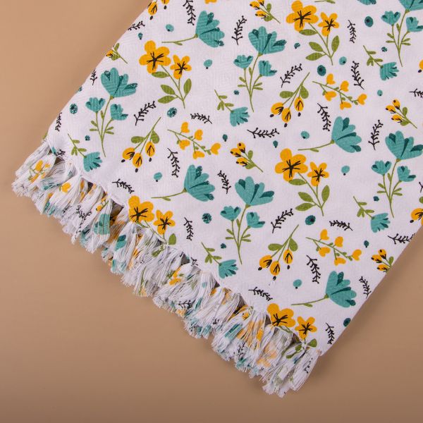 100% COTTON WHITE PRINTED TOWEL-YELLOW