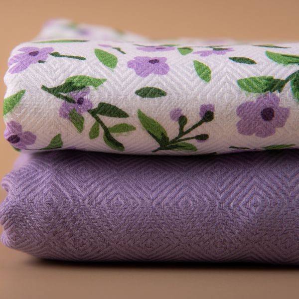 100% Cotton White Print and Solid Dyed Combo Towels-PURPLE