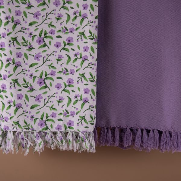 100% Cotton White Print and Solid Dyed Combo Towels-PURPLE