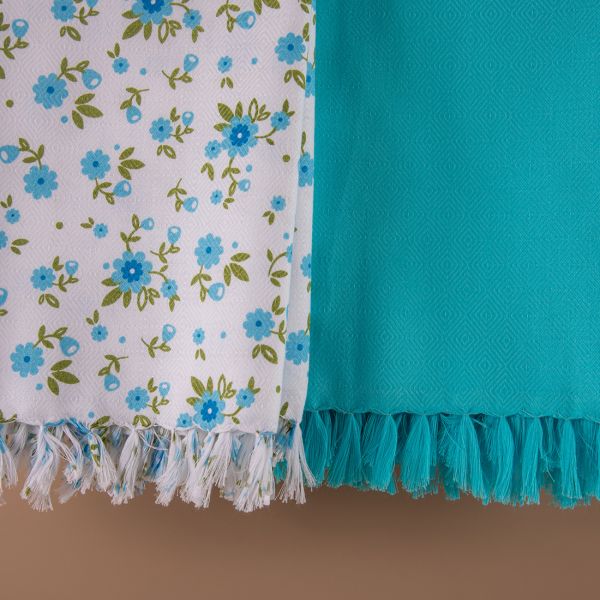 100% Cotton White Print and Solid Dyed Combo Towels-BLUE