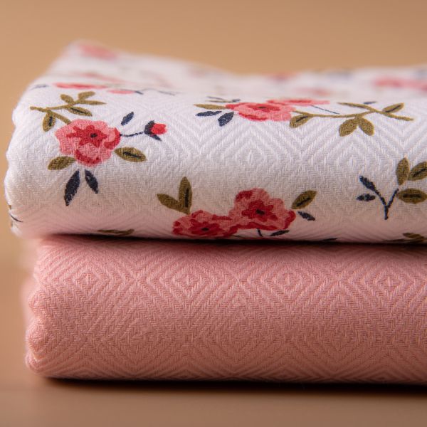 100% Cotton White Print and Solid Dyed Combo Towels-PEACH