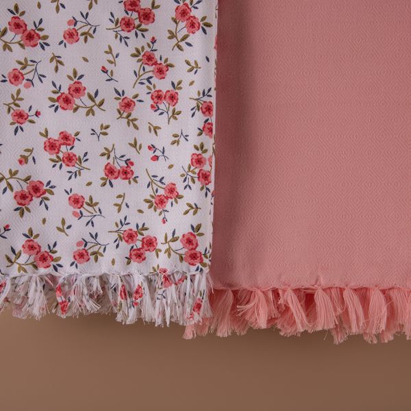 100% Cotton White Print and Solid Dyed Combo Towels-PEACH