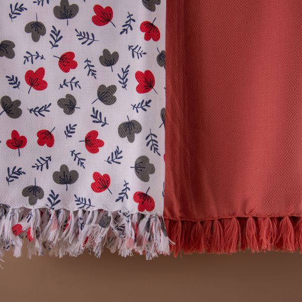 100% Cotton White Print and Solid Dyed Combo Towels-TOMATO RED